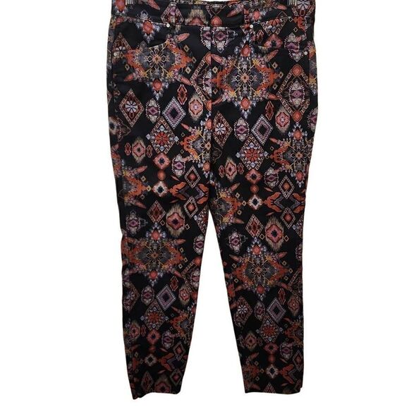 Zara Slim Printed Pants Women's Size Medium Straight Leg Side Hem Slits Multicol - Picture 5 of 15